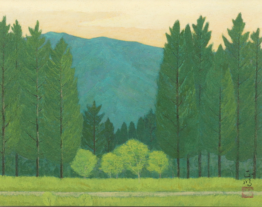 真作 加藤晨明「初夏」日本画 F6号 /日展評議員/共シール 真作 加藤晨明「初夏」日本画 F6号 /日展評議員/共シール